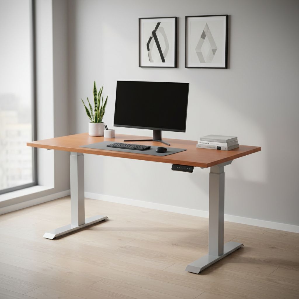 Rauman Výškově nastavitelný stůl OfficeTech D, 140 x 80 cm, šedá podnož, třešeň