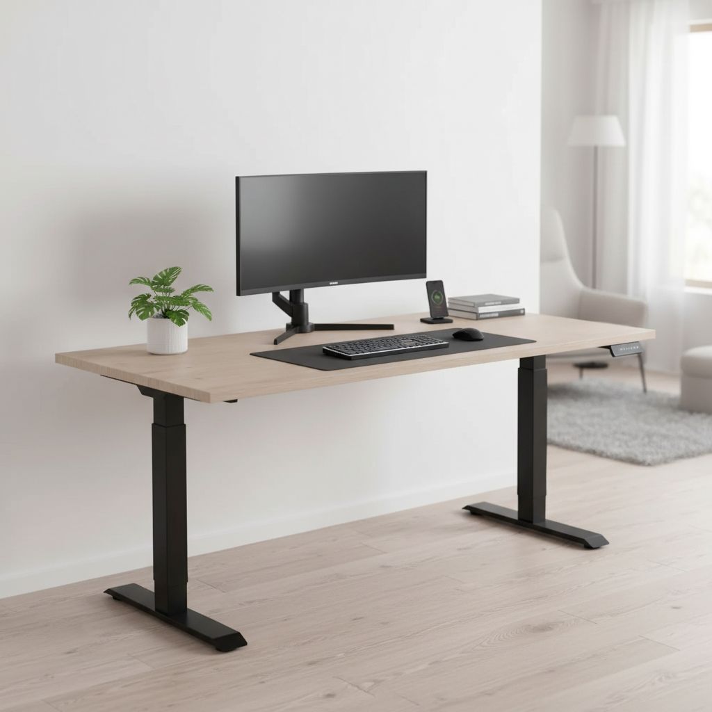 Rauman Výškově nastavitelný stůl OfficeTech D, 200 x 80 cm, černá podnož, dub