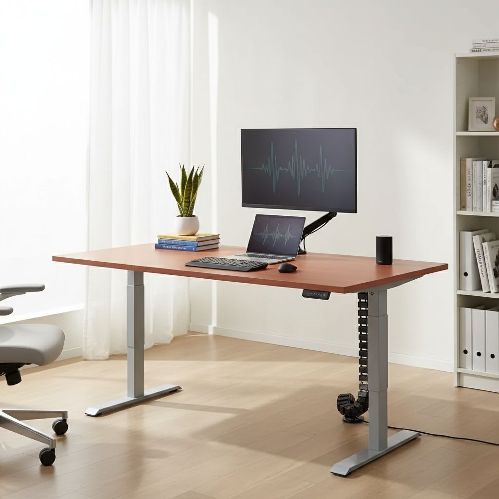 Rauman Výškově nastavitelný stůl OfficeTech D, 200 x 80 cm, šedá podnož, třešeň