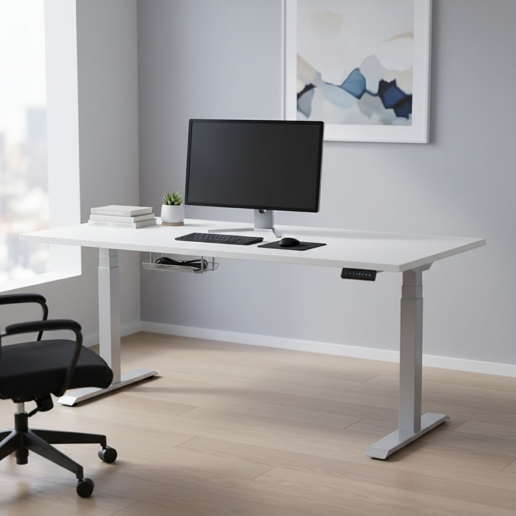 Rauman Výškově nastavitelný stůl OfficeTech D, 200 x 80 cm, šedá podnož, bílá