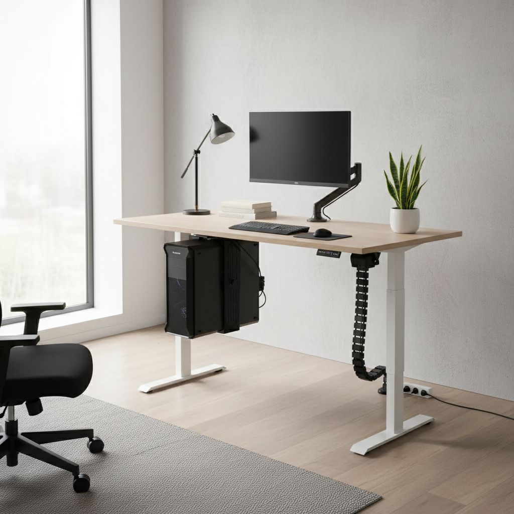 Rauman Výškově nastavitelný stůl OfficeTech D, 200 x 80 cm, šedá podnož, dub