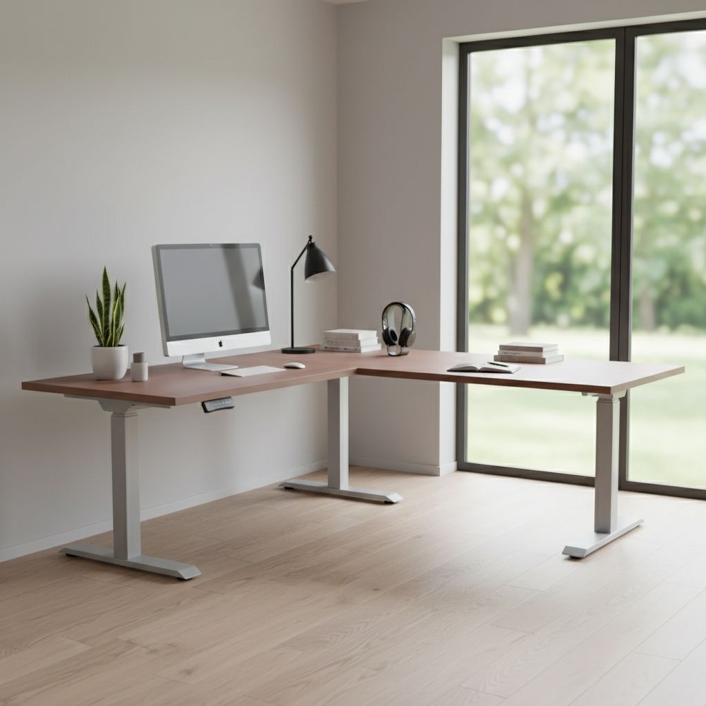Rauman Výškově nastavitelný stůl OfficeTech Angle, 180 x 200 cm, šedá podnož, ořech