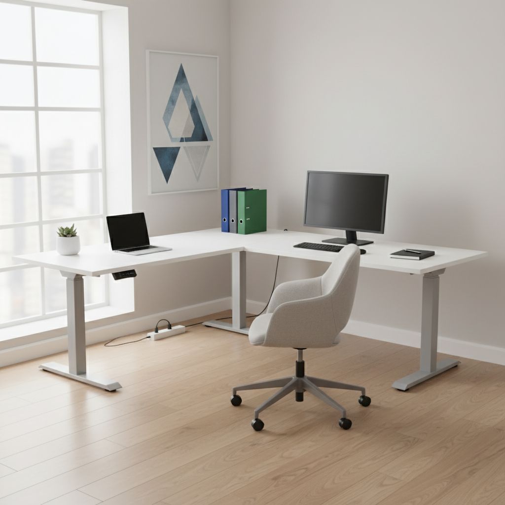 Rauman Výškově nastavitelný stůl OfficeTech Angle, 180 x 200 cm, šedá podnož, bílá