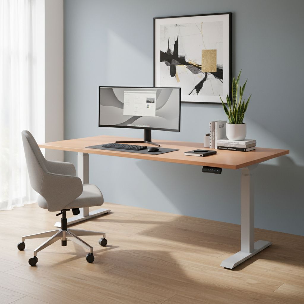 Rauman Výškově nastavitelný stůl OfficeTech Long, 240 x 80 cm, šedá podnož, třešeň