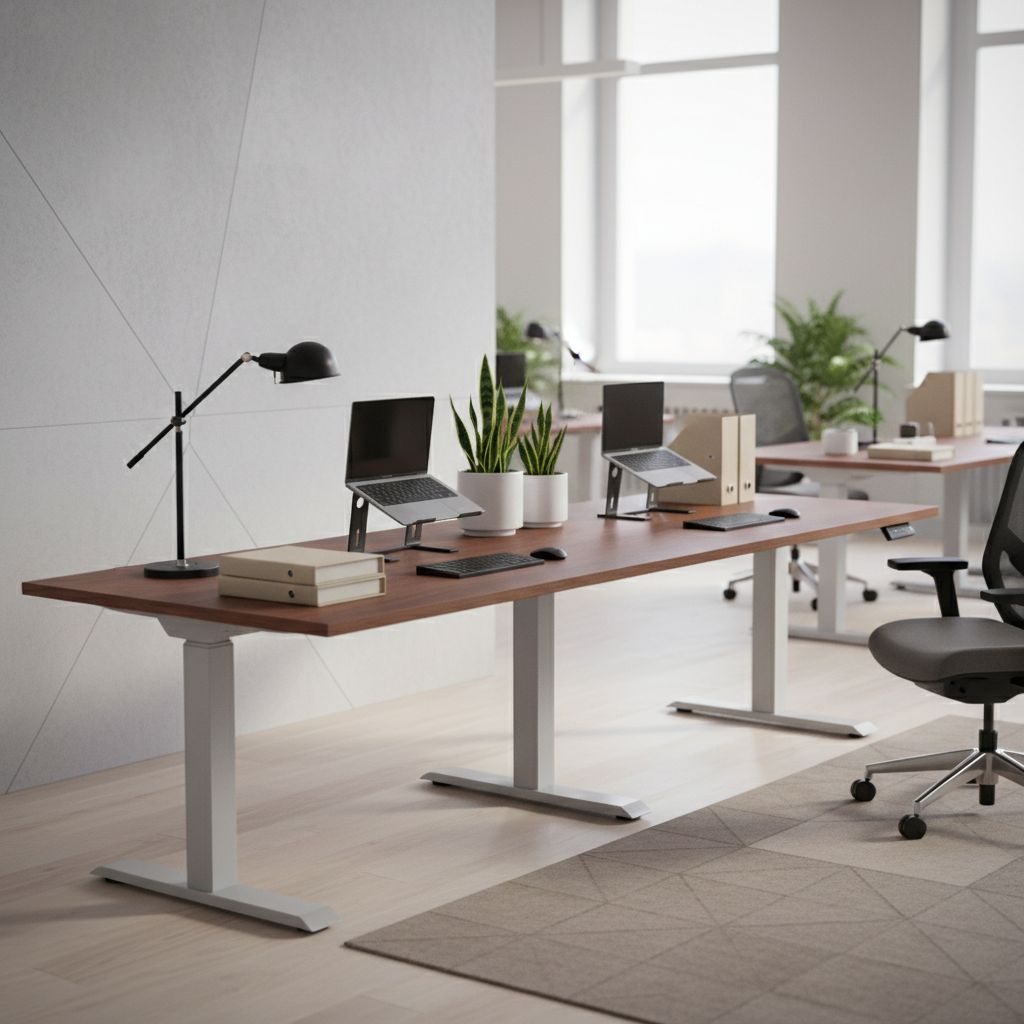 Rauman Výškově nastavitelný stůl OfficeTech Long, 240 x 80 cm, šedá podnož, ořech