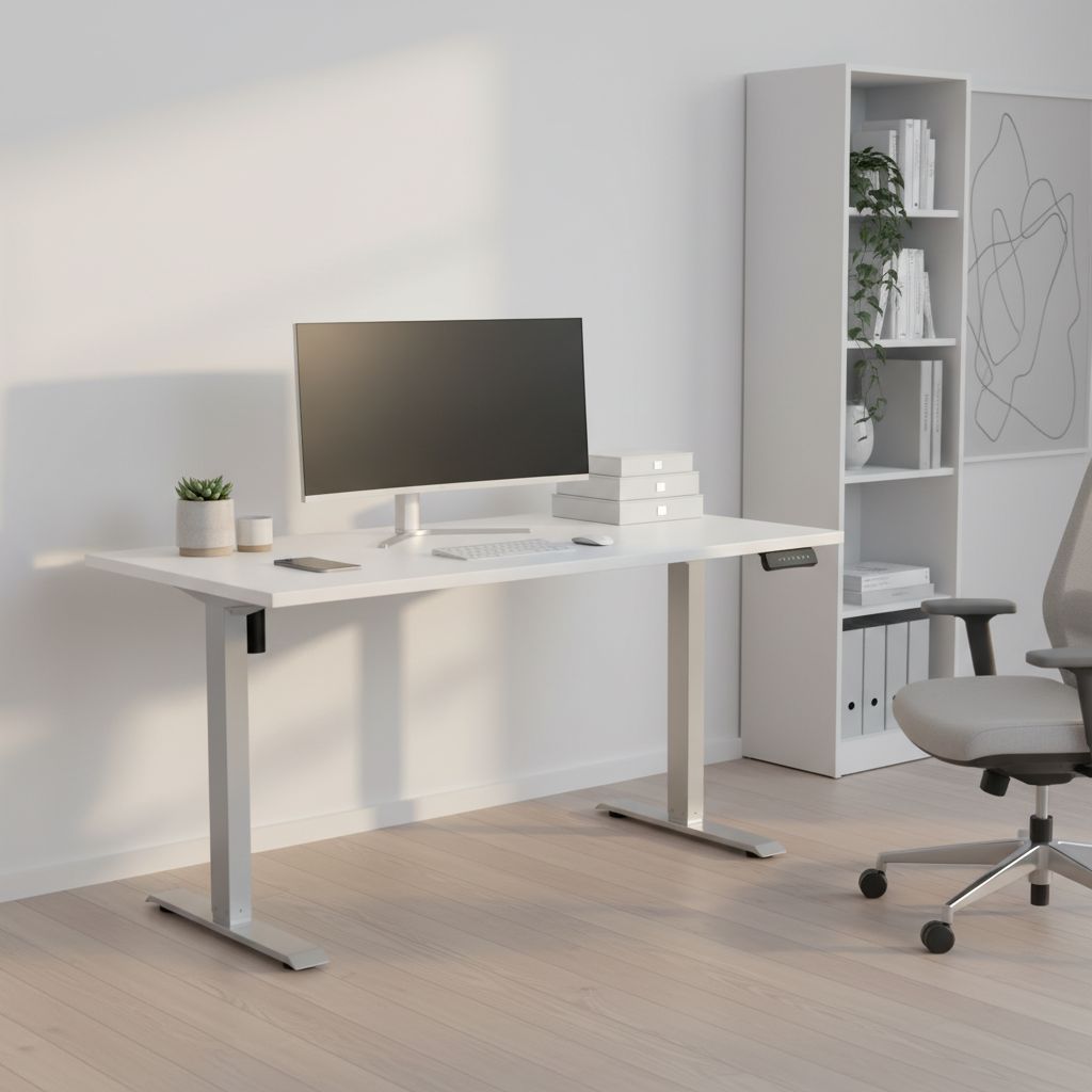 Rauman Výškově nastavitelný stůl OfficeTech B, 140 x 80 cm, šedá podnož, bílá