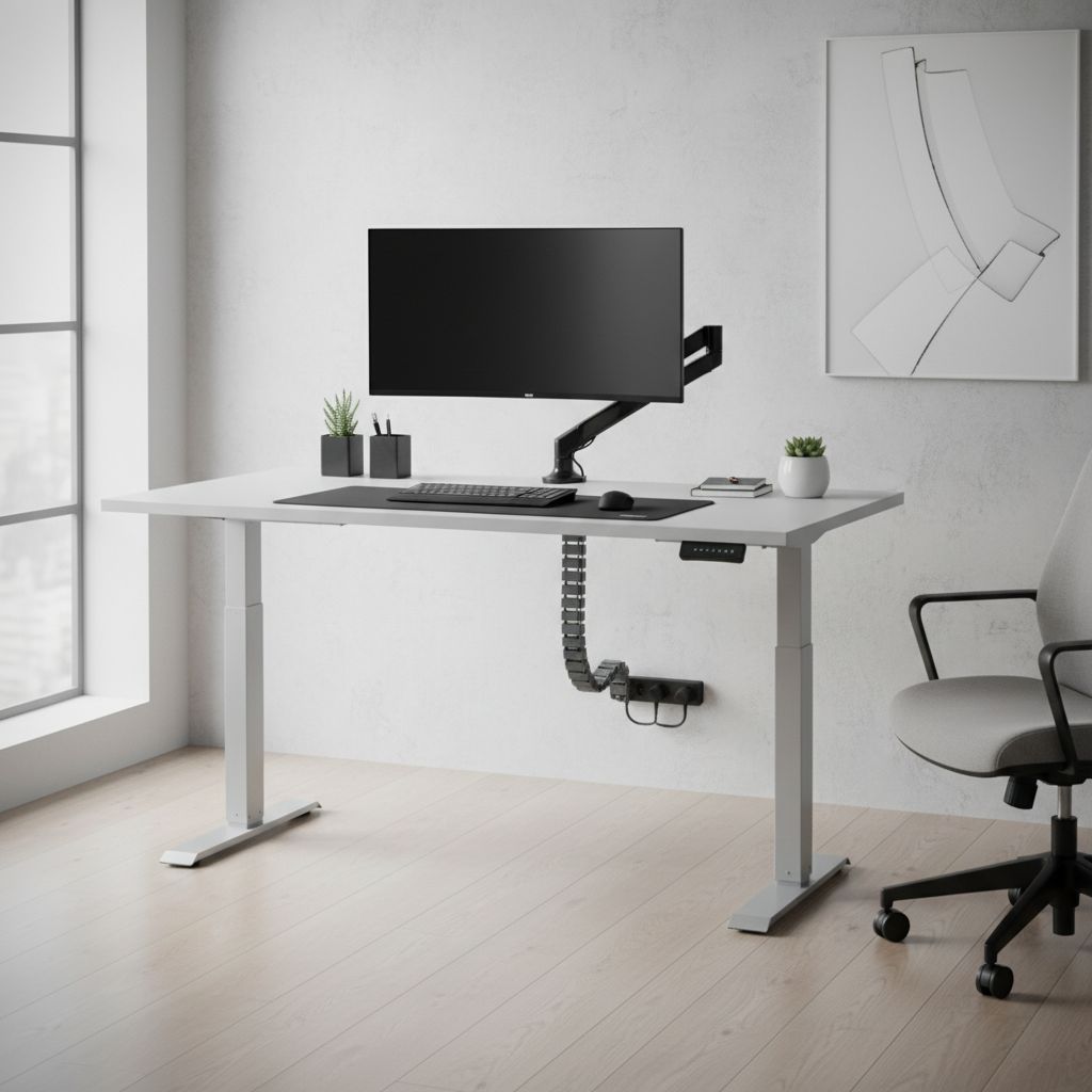 Rauman Výškově nastavitelný stůl OfficeTech B, 160 x 80 cm, šedá podnož, světle šedá