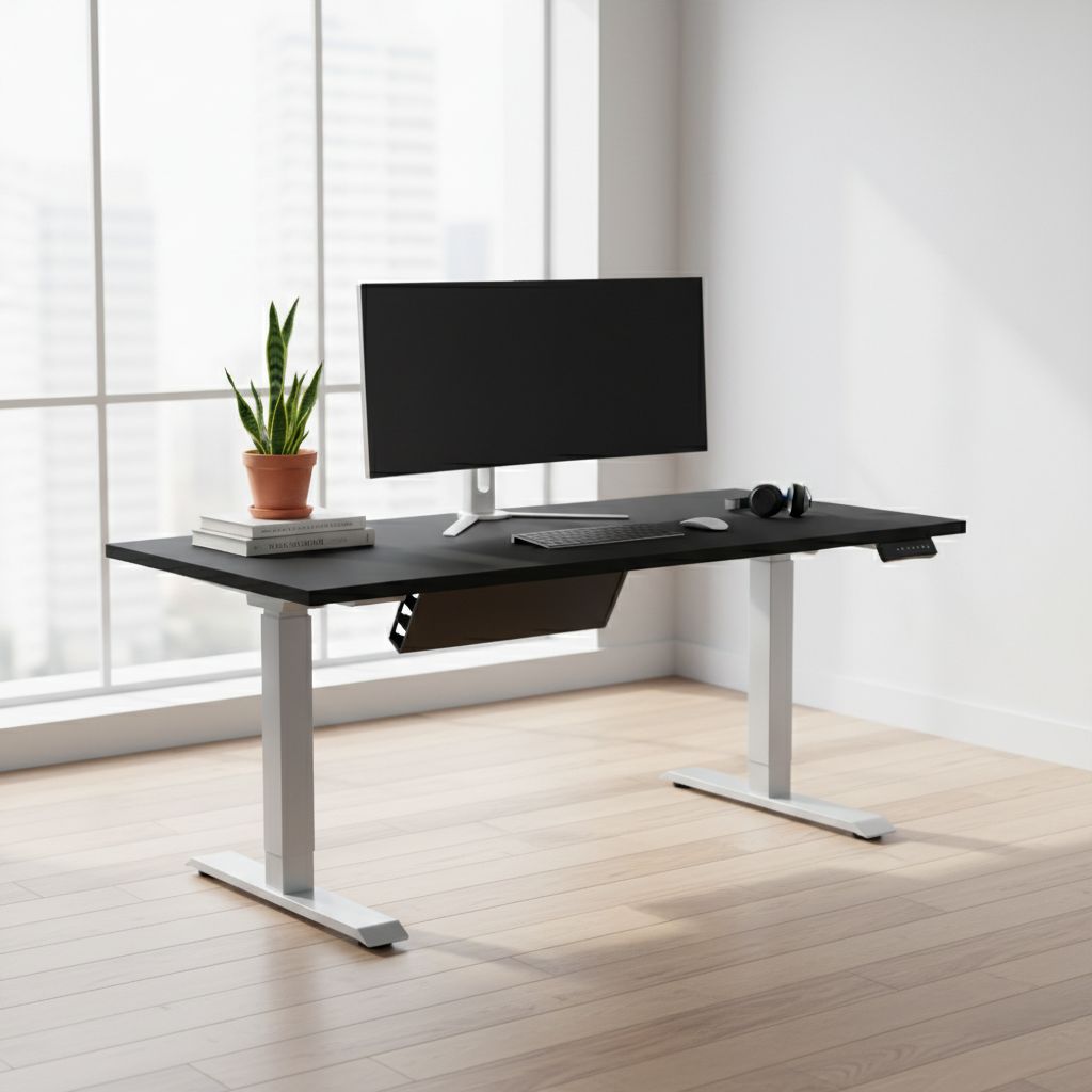 Rauman Výškově nastavitelný stůl OfficeTech D, 160 x 80 cm, šedá podnož, černá