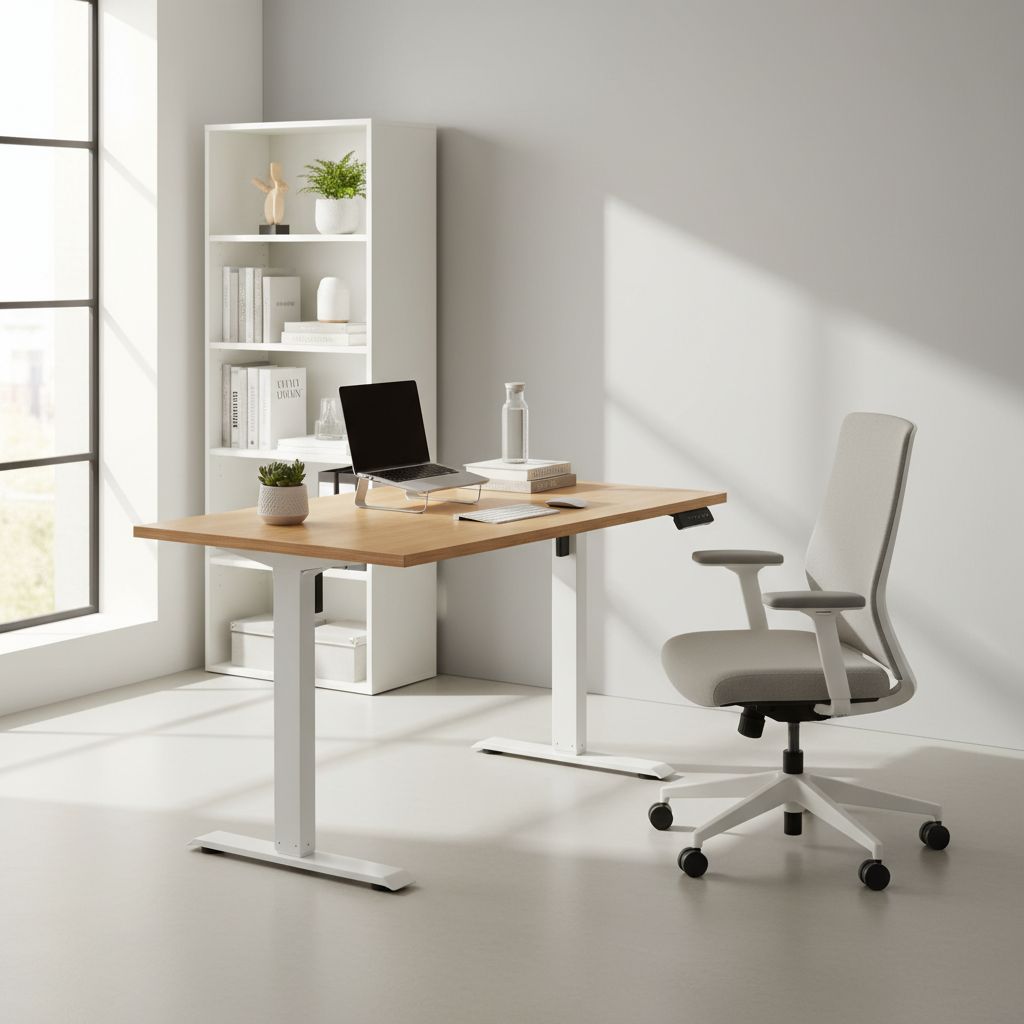 Rauman Výškově nastavitelný stůl OfficeTech B, 140 x 80 cm, bílá podnož, dub kraft