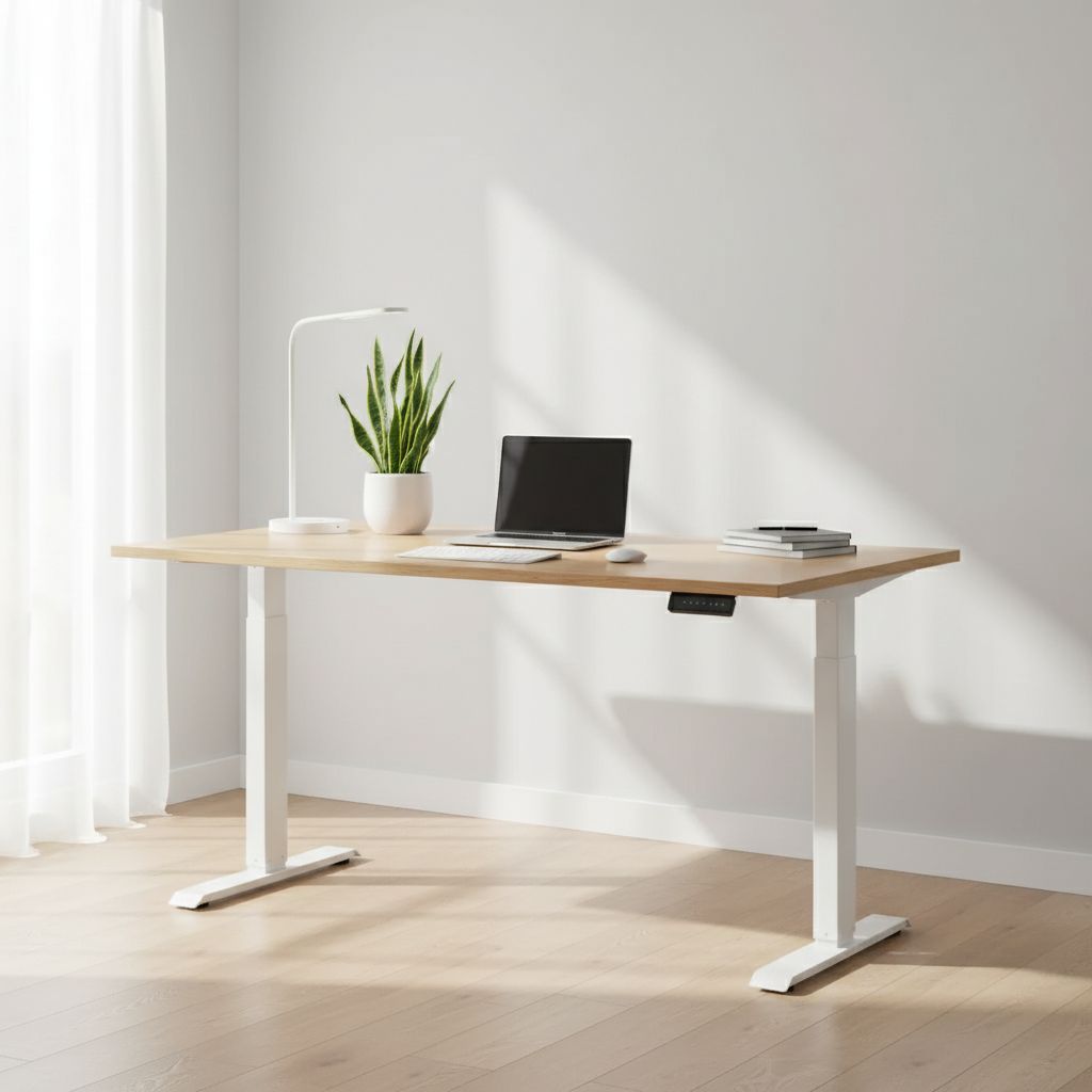 Rauman Výškově nastavitelný stůl OfficeTech B, 160 x 80 cm, bílá podnož, dub kraft