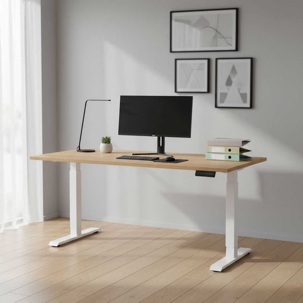 Rauman Výškově nastavitelný stůl OfficeTech C, 180 x 80 cm, bílá podnož, dub kamenný