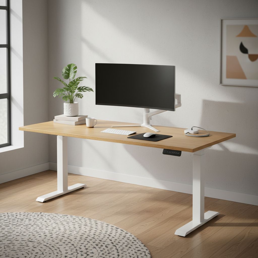 Rauman Výškově nastavitelný stůl OfficeTech C, 180 x 80 cm, bílá podnož, dub zlatý