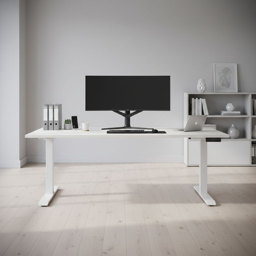 Rauman Výškově nastavitelný stůl OfficeTech C, 200 x 80 cm, bílá podnož, bílý jasan