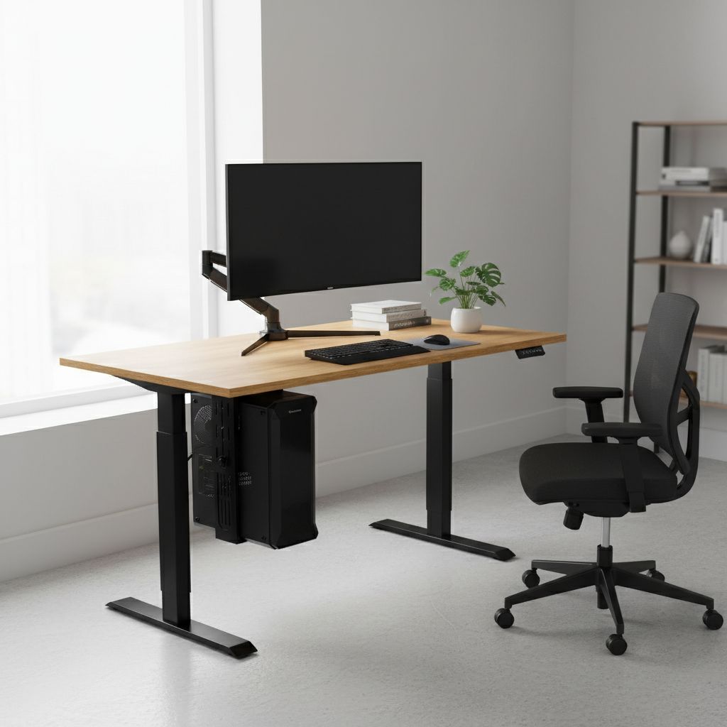 Rauman Výškově nastavitelný stůl OfficeTech D, 140 x 80 cm, černá podnož, dub zlatý