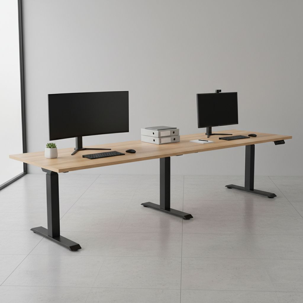 Rauman Výškově nastavitelný stůl OfficeTech Long, 260 x 80 cm, černá podnož, dub kraft