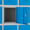 Kovová šatní skříňka - 15 boxů, 90 x 40 x 185 cm, otočný zámek, modrá - ral 5012