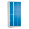 Kovová šatní skříňka - 6 boxů, 90 x 45 x 185 cm, otočný zámek, modrá - ral 5012