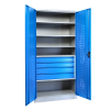 Kovová skříň na nářadí se zásuvkami, 91,4 × 45,7 × 183 cm, cylindrický zámek, modrá - ral 5012