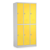 Kovová šatní skříňka - 6 boxů, 90 x 45 x 185 cm, otočný zámek, žlutá - ral 1023