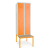 Kovová šatní skříňka s lavičkou, 60 x 85 x 185 cm, cylindrický zámek, oranžová - ral 2004