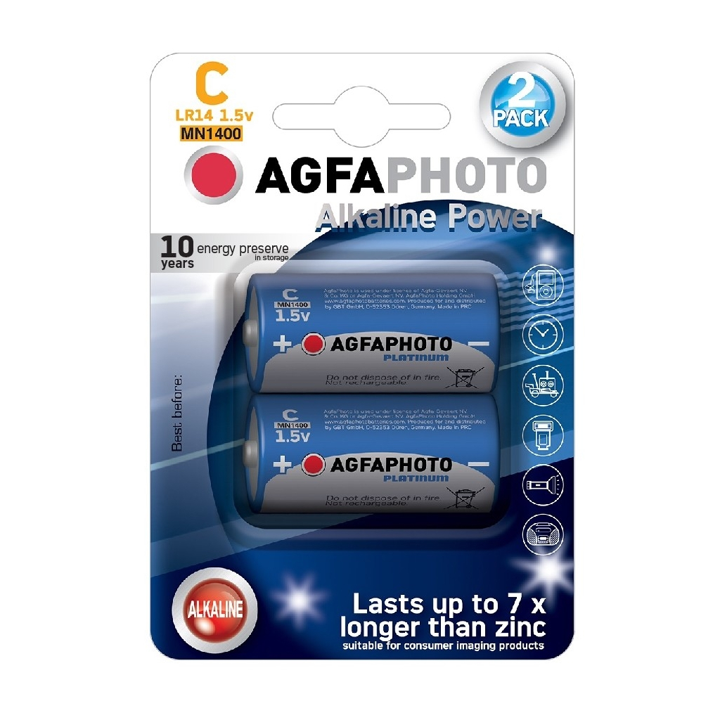 Power alkalická batéria AgfaPhoto  LR14/C, 1,5 V blister 2 ks, alkalická