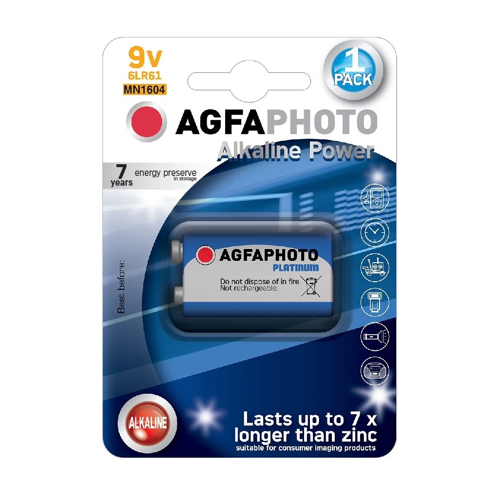 Power alkalická batéria AgfaPhoto 9 V, blister 1 ks, alkalická
