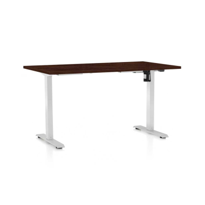 Výškovo nastaviteľný stôl OfficeTech A, 140 x 80 cm, biela podnož, wenge