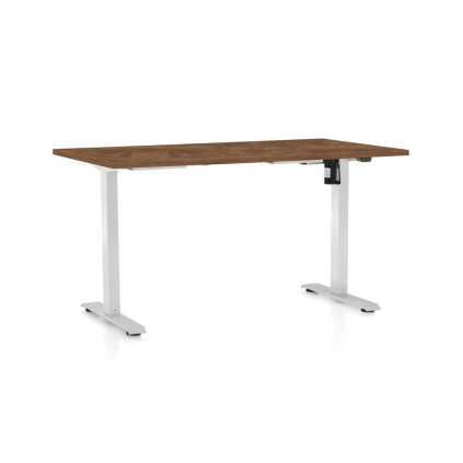 Výškovo nastaviteľný stôl OfficeTech A, 140 x 80 cm, biela podnož, dub silverjack
