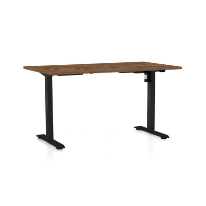 Výškovo nastaviteľný stôl OfficeTech A, 140 x 80 cm, čierna podnož, dub silverjack