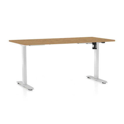 Výškovo nastaviteľný stôl OfficeTech A, 160 x 80 cm, biela podnož, dub kamenný