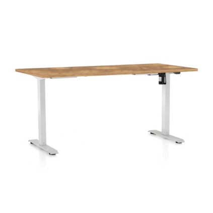 Výškovo nastaviteľný stôl OfficeTech A, 160 x 80 cm, biela podnož, dub zlatý