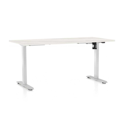 Výškovo nastaviteľný stôl OfficeTech A, 160 x 80 cm, biela podnož, biely jaseň
