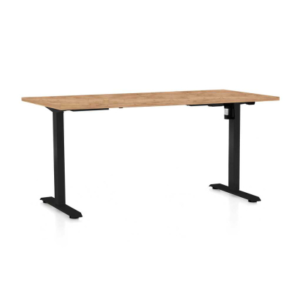 Výškovo nastaviteľný stôl OfficeTech A, 160 x 80 cm, čierna podnož, dub kraft