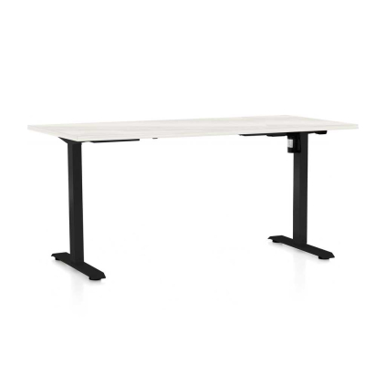 Výškovo nastaviteľný stôl OfficeTech A, 160 x 80 cm, čierna podnož, biely jaseň