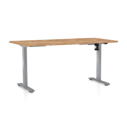 Výškovo nastaviteľný stôl OfficeTech A, 160 x 80 cm, sivá podnož, dub kraft