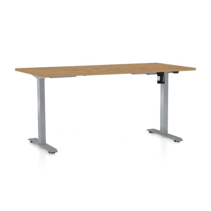 Výškovo nastaviteľný stôl OfficeTech A, 160 x 80 cm, sivá podnož, dub kamenný