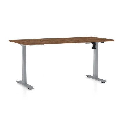 Výškovo nastaviteľný stôl OfficeTech A, 160 x 80 cm, sivá podnož, dub silverjack