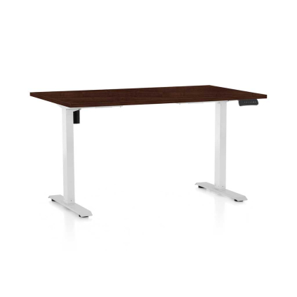 Výškovo nastaviteľný stôl OfficeTech B, 140 x 80 cm, biela podnož, wenge
