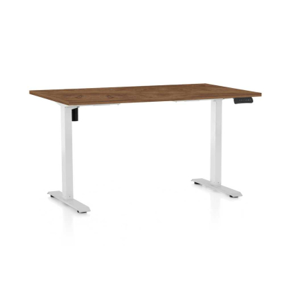 Výškovo nastaviteľný stôl OfficeTech B, 140 x 80 cm, biela podnož, dub silverjack