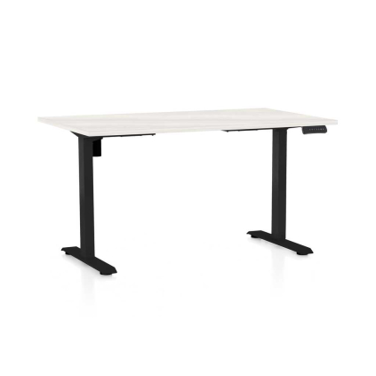 Výškovo nastaviteľný stôl OfficeTech B, 140 x 80 cm, čierna podnož, biely jaseň