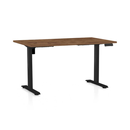 Výškovo nastaviteľný stôl OfficeTech B, 140 x 80 cm, čierna podnož, dub silverjack
