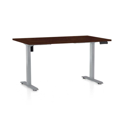Výškovo nastaviteľný stôl OfficeTech B, 140 x 80 cm, sivá podnož, wenge