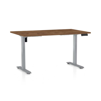 Výškovo nastaviteľný stôl OfficeTech B, 140 x 80 cm, sivá podnož, dub silverjack