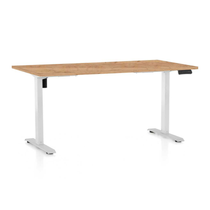Výškovo nastaviteľný stôl OfficeTech B, 160 x 80 cm, biela podnož, dub kraft