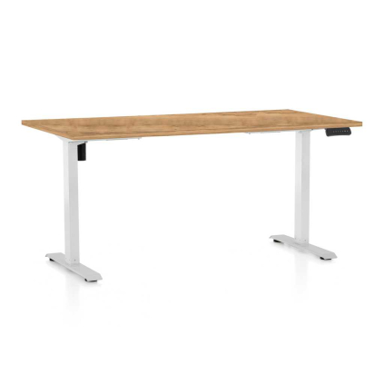 Výškovo nastaviteľný stôl OfficeTech B, 160 x 80 cm, biela podnož, dub zlatý