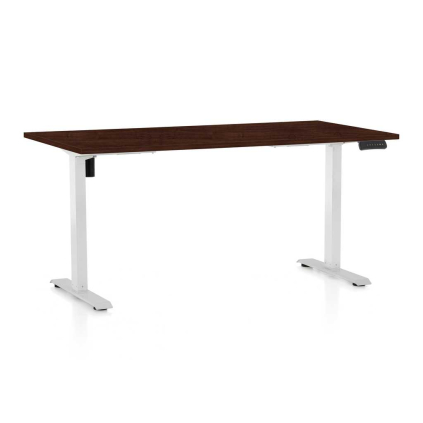 Výškovo nastaviteľný stôl OfficeTech B, 160 x 80 cm, biela podnož, wenge