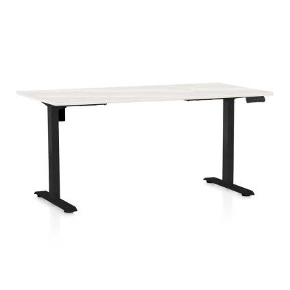 Výškovo nastaviteľný stôl OfficeTech B, 160 x 80 cm, čierna podnož, biely jaseň