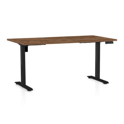 Výškovo nastaviteľný stôl OfficeTech B, 160 x 80 cm, čierna podnož, dub silverjack