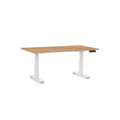 Výškovo nastaviteľný stôl OfficeTech C, 120 x 80 cm, biela podnož, dub kraft