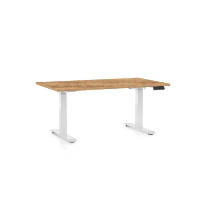 Výškovo nastaviteľný stôl OfficeTech C, 140 x 80 cm, biela podnož, dub zlatý